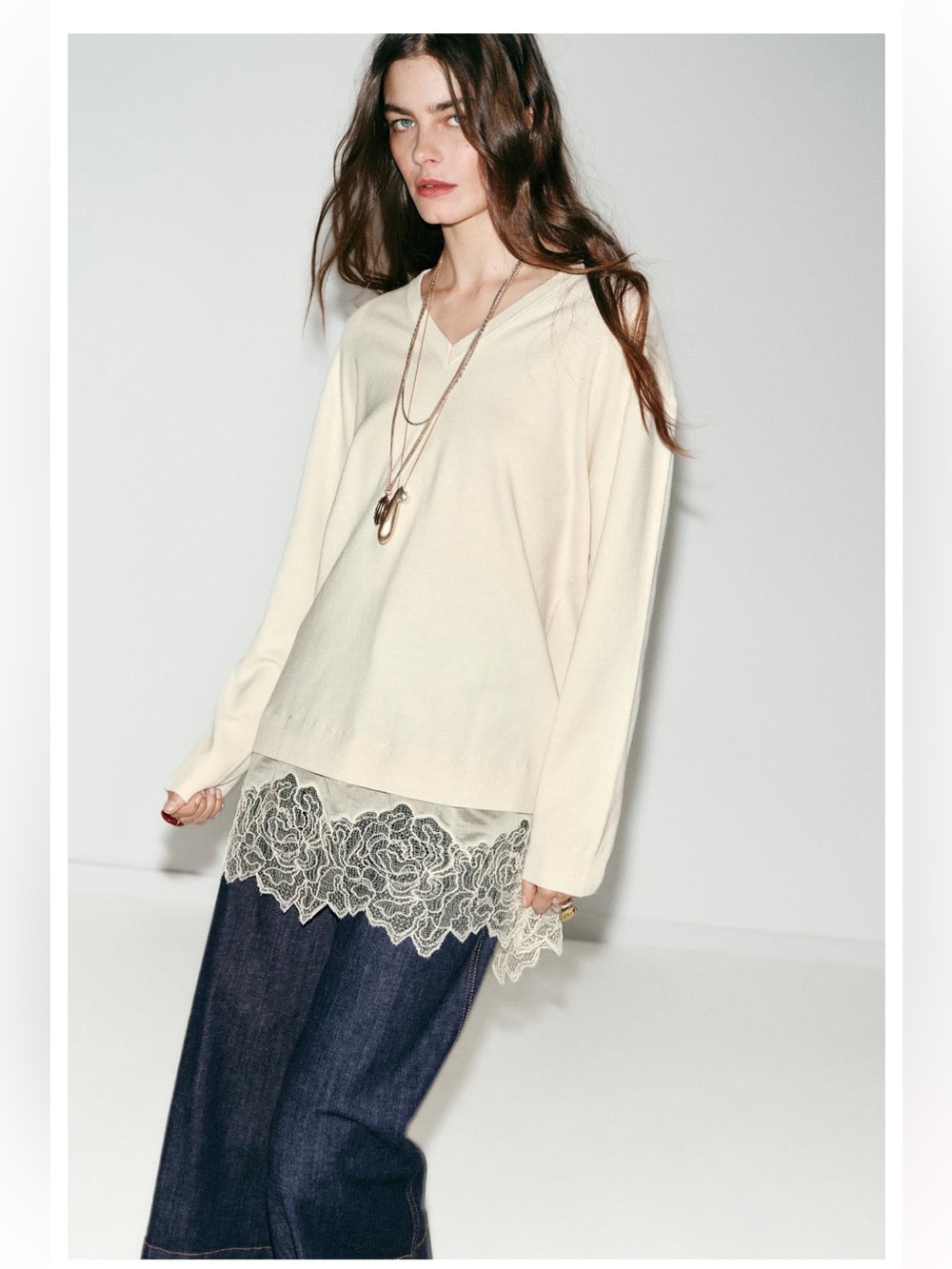 Zara Lace Combination knit sweater